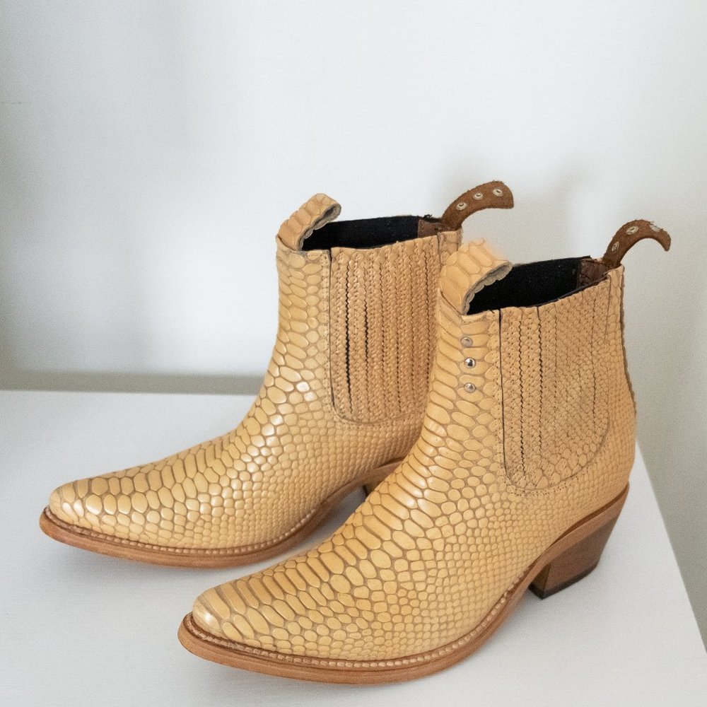 Freebird by Steven Faith Golden Yellow Snakeskin Cowboy Leather Ankle Boots